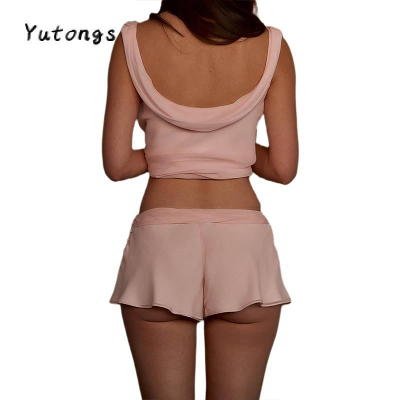 #Tiktokshopbacktoschool Women'S Summer Shorts Outfit Loose Fit Stylish Solid U Neck Long Tank Tops and Low Rise Shorts 2 Pcs Set