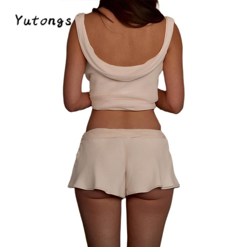 #Tiktokshopbacktoschool Women'S Summer Shorts Outfit Loose Fit Stylish Solid U Neck Long Tank Tops and Low Rise Shorts 2 Pcs Set