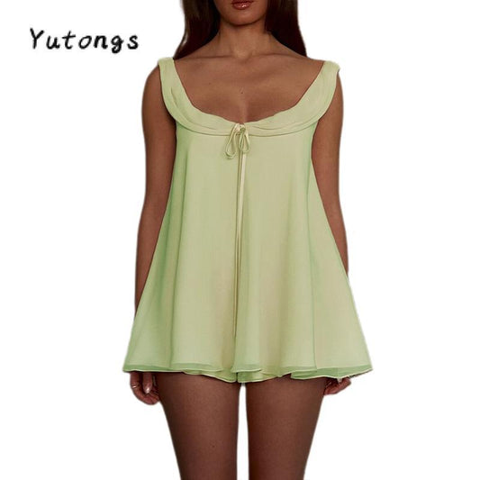 #Tiktokshopbacktoschool Women'S Summer Shorts Outfit Loose Fit Stylish Solid U Neck Long Tank Tops and Low Rise Shorts 2 Pcs Set