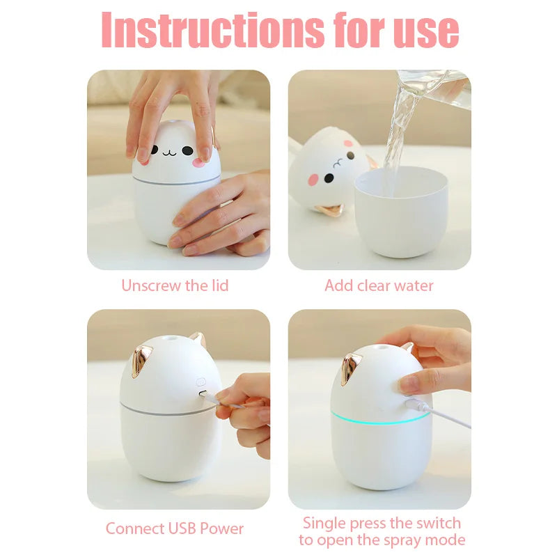 Baby Cartoon Portable Air Humidifier Aroma Diffuser Night Light Cool Mist for Bedroom Home Car Purifier Essential Oil Humidifier