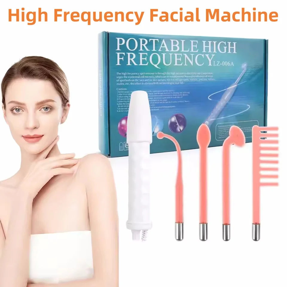 High Frequency Facial Machine 4 in 1 Handheld Electric for Face Skin Beauty Tools Portable Neon Wand Acne Treatment Therapy Wand