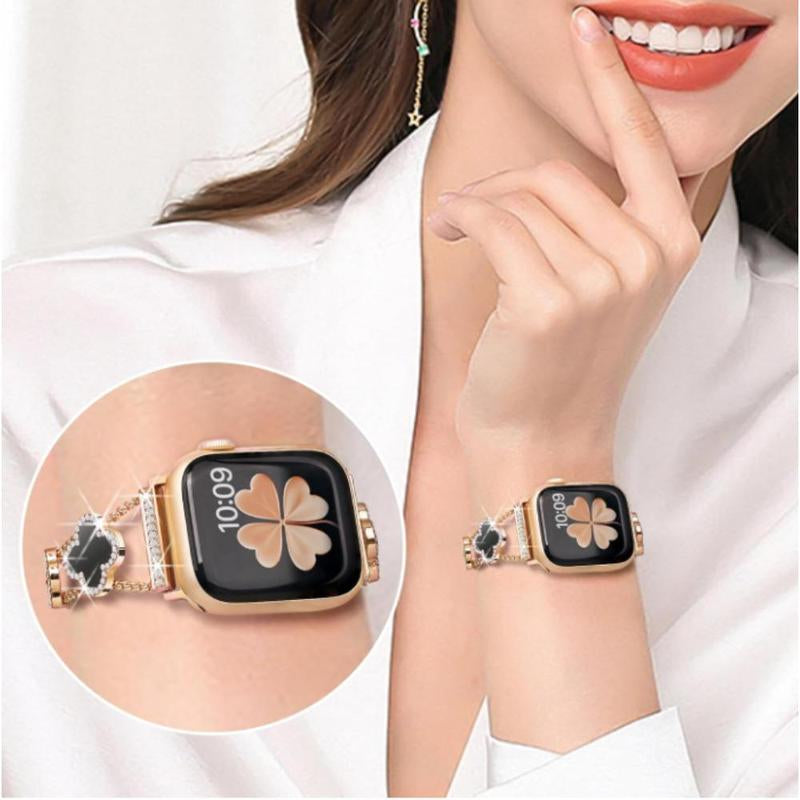 BUREI Black Shell Clover Slim Metal Bracelet for Apple Watch - Business & Dressy Strap Compatible Ultra 2/Ultra/Series 9-1/SE/SE2 (38-49Mm) Women & Men (Watch Not Included)